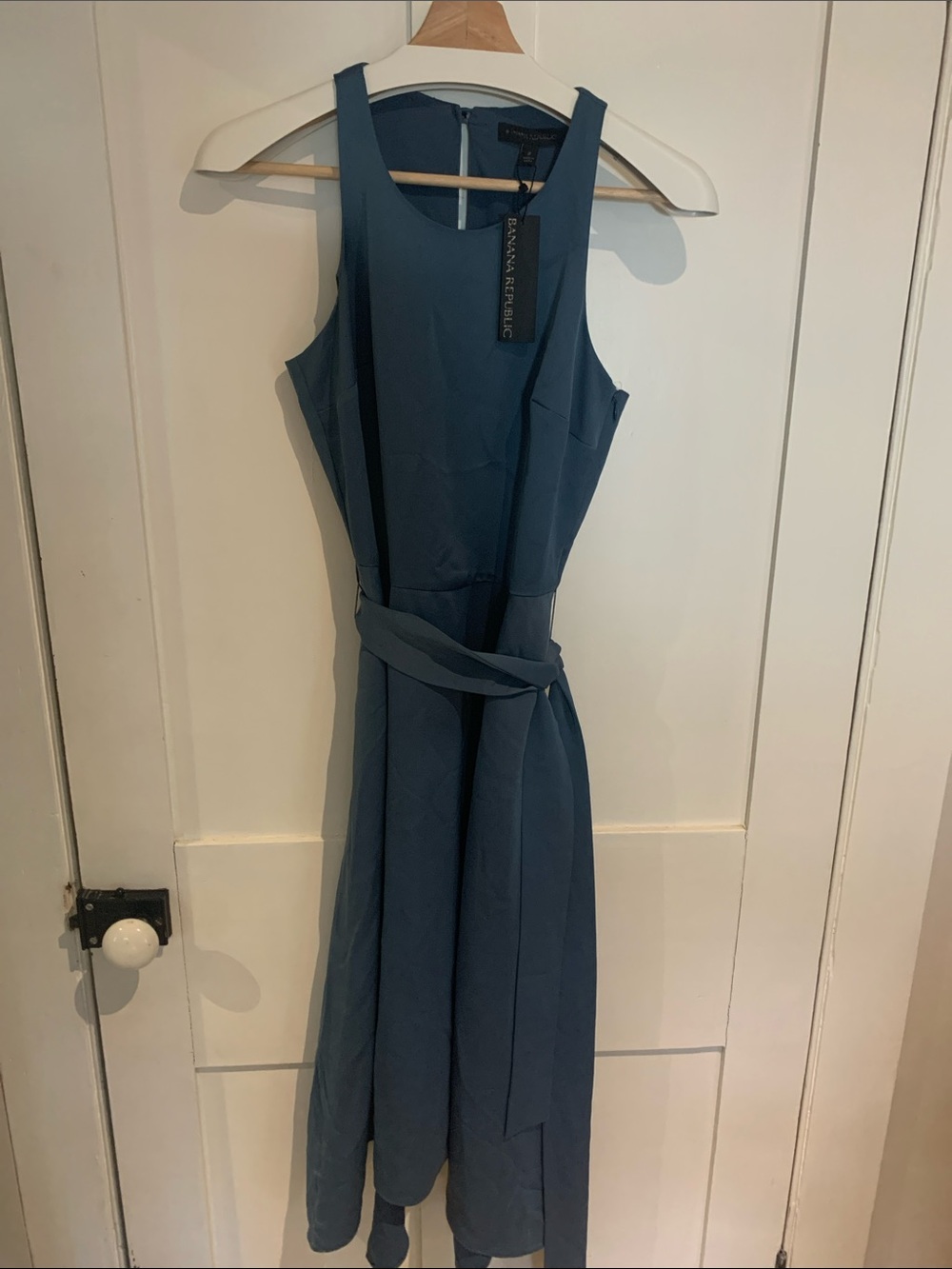 Banana Republic Blue Sleeveless Belted Midi Dress